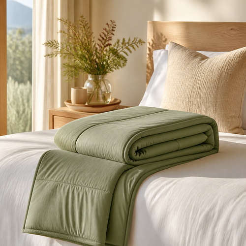 Bamboo cooling weighted blanket in soft sage