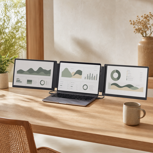 14-inch dual laptop screen extender fitted to a laptop