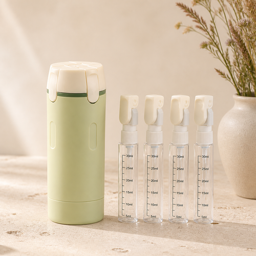 4-in-1 travel spray dispenser with four refillable bottles
